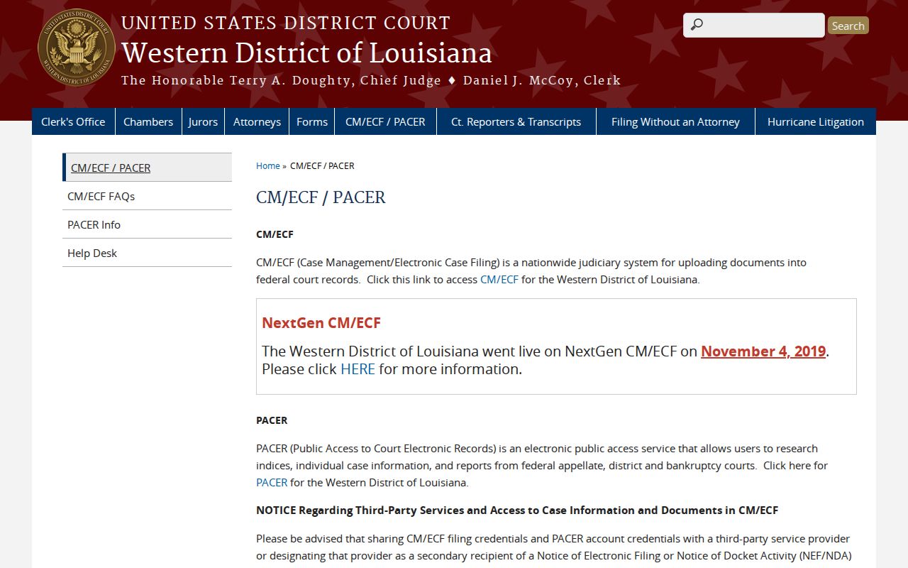LaSalle Parish case lookup reference for federal court record access