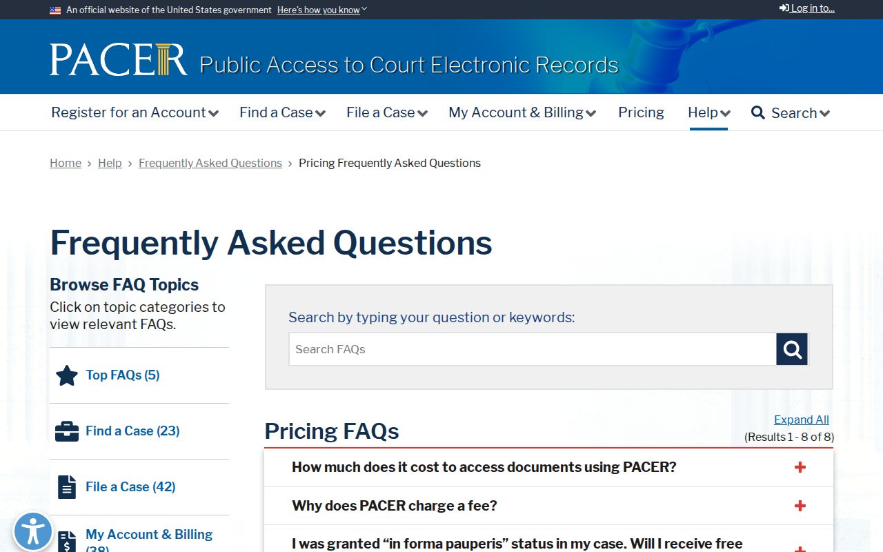 LaSalle Parish case lookup context for separate federal court pricing