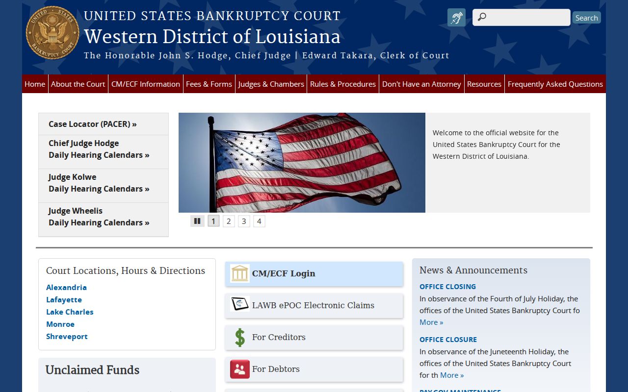 LaSalle Parish case lookup reference for Western District bankruptcy records