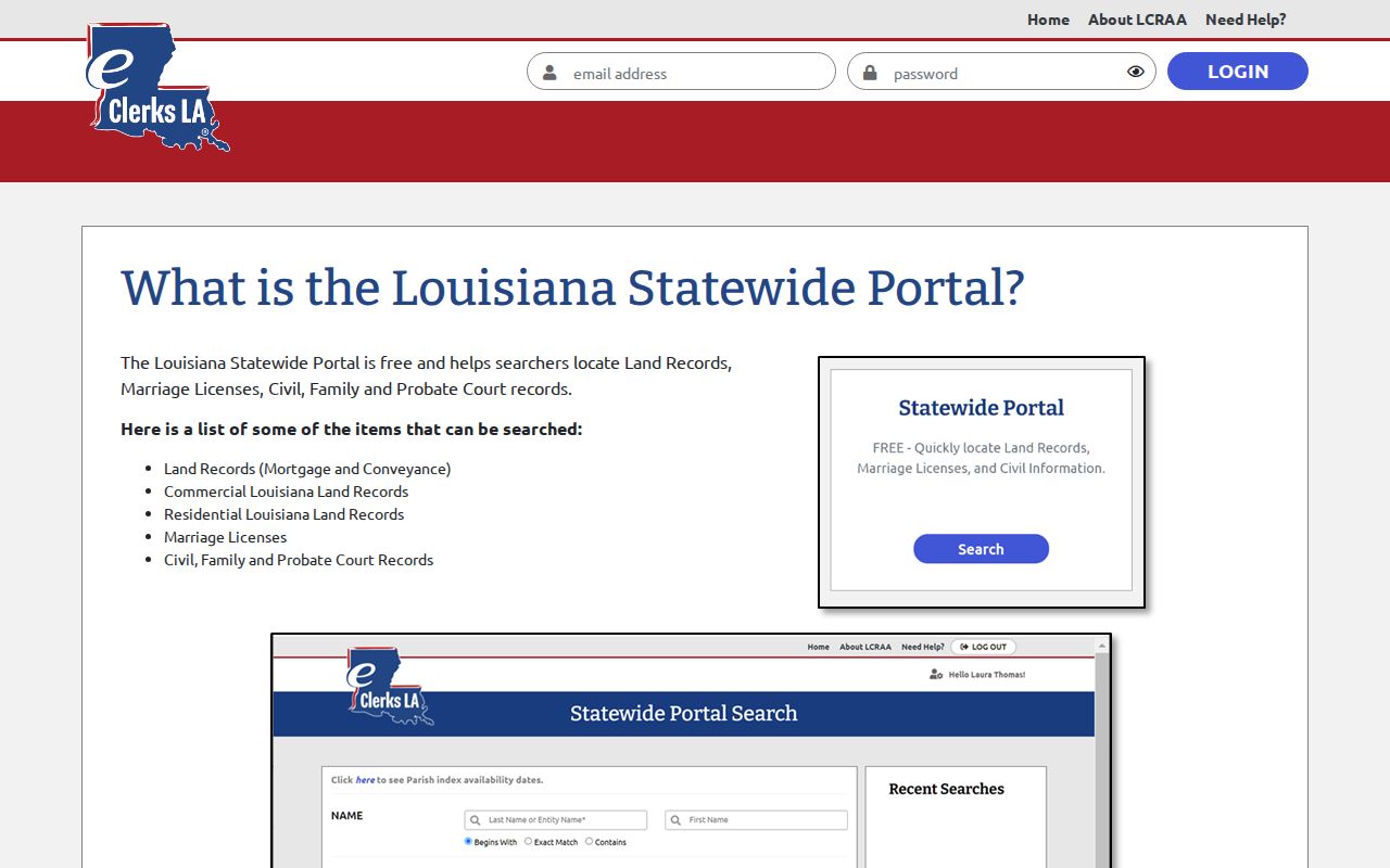 LaSalle Parish civil docket Statewide Portal search help
