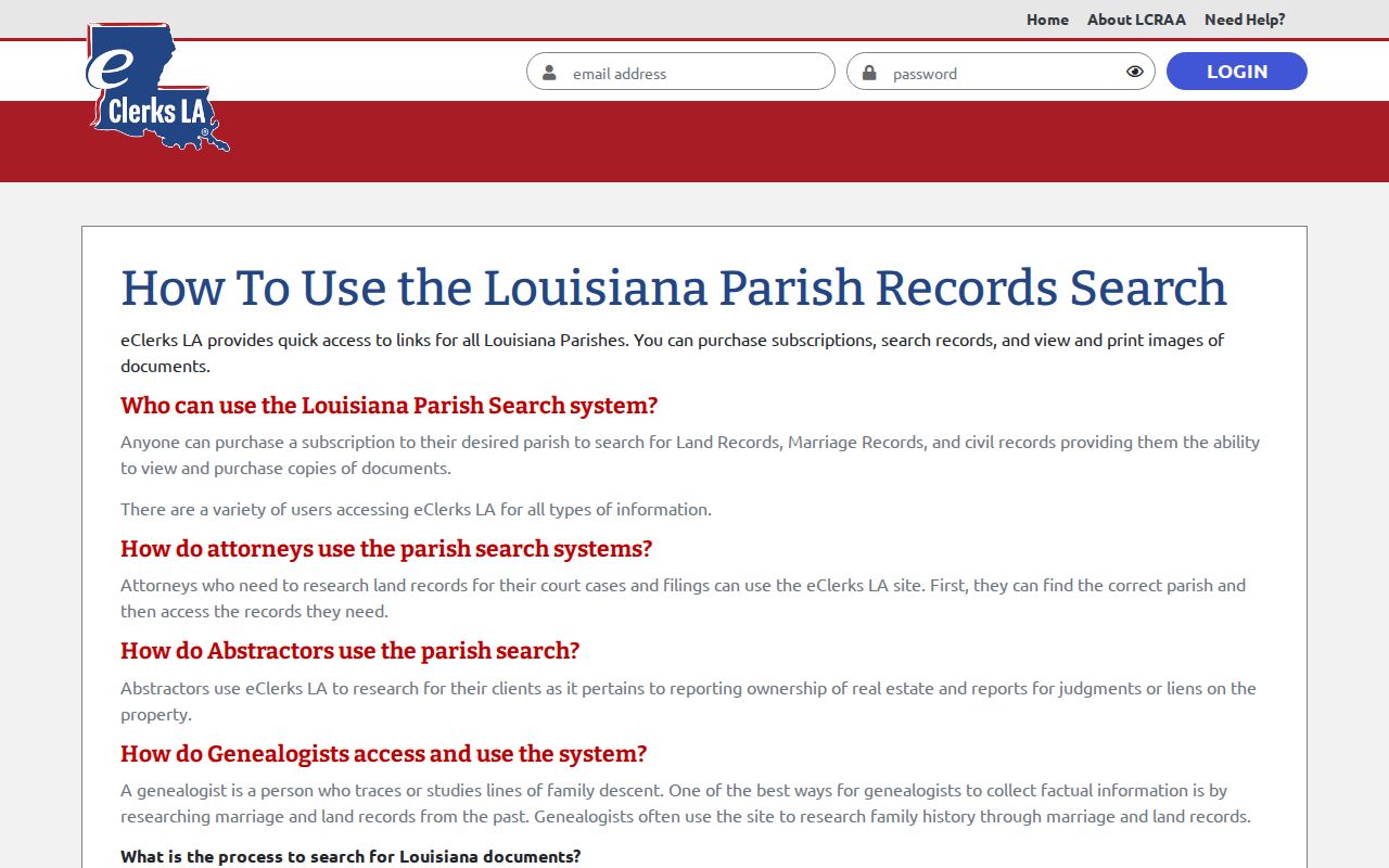 LaSalle Parish civil docket Parish Search access help
