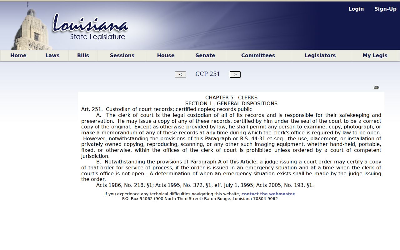LaSalle Parish civil docket clerk custody and public examination rule