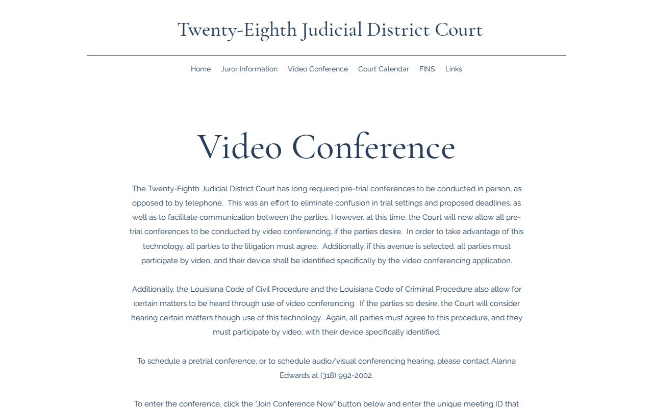 LaSalle Parish court dates 28th JDC video pretrial instructions