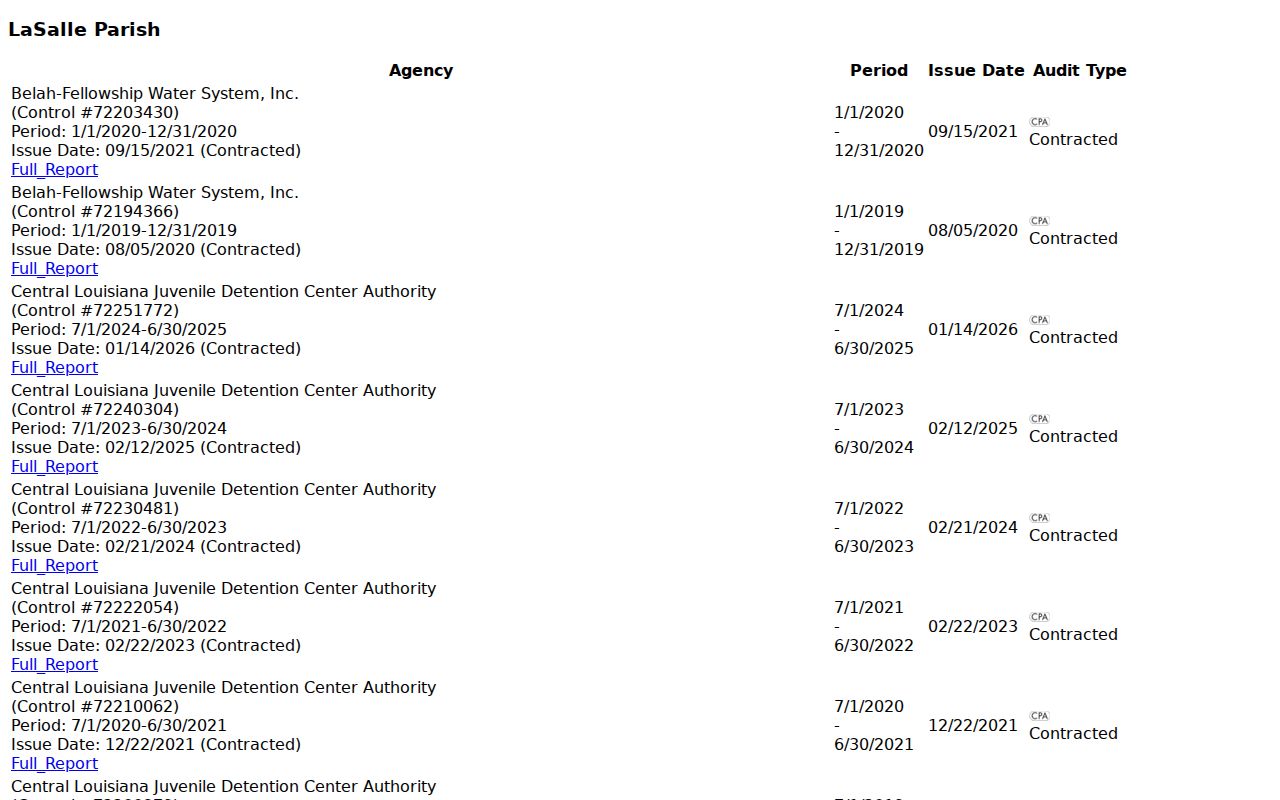 LaSalle Parish court record search context for public agency report records