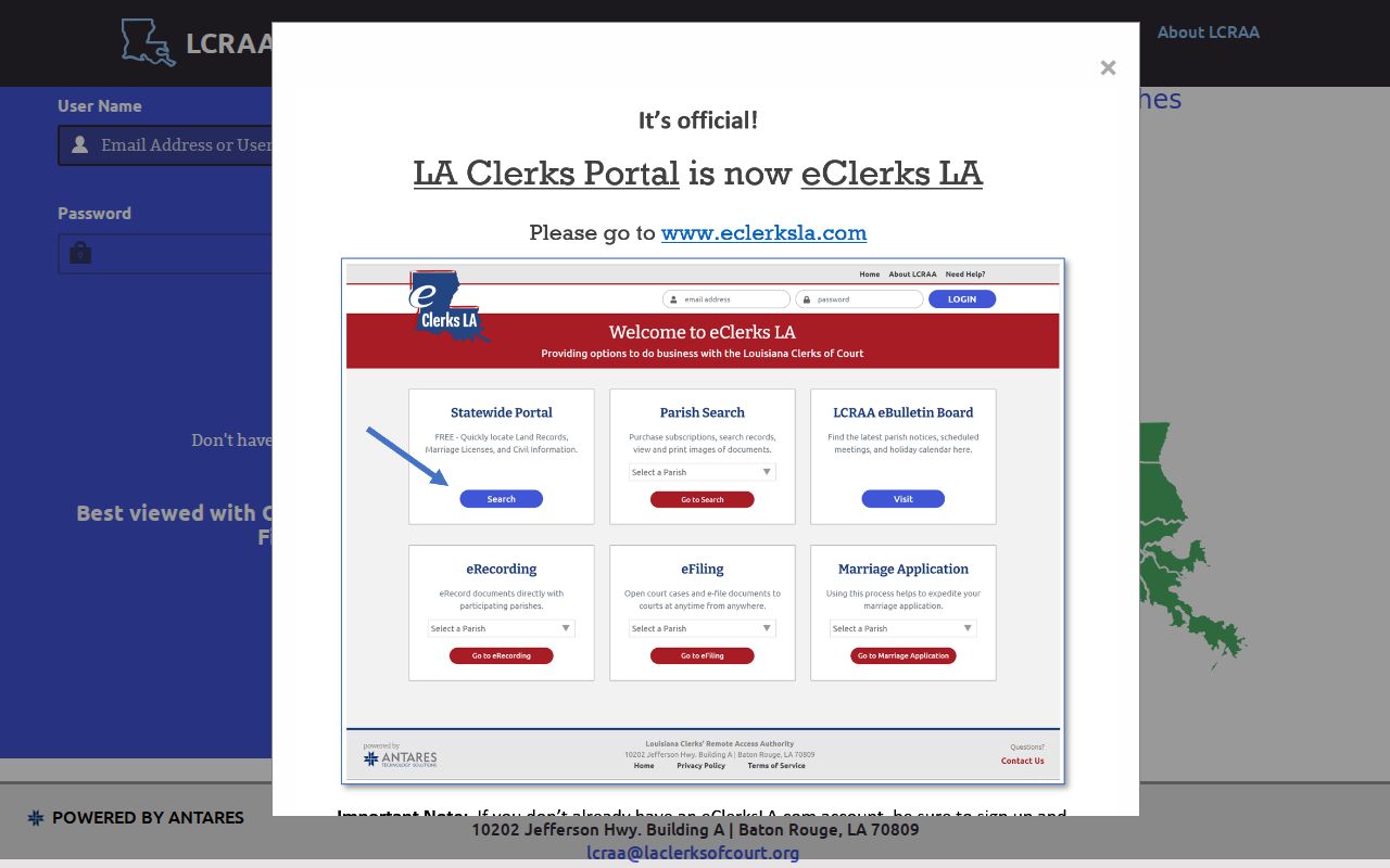 LaSalle Parish criminal docket LCRAA portal entry