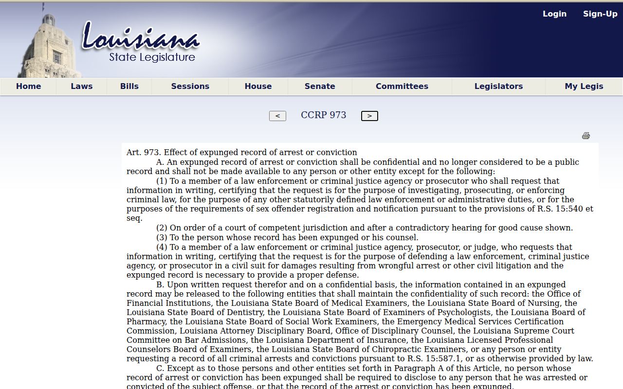 LaSalle Parish criminal docket expungement confidentiality statute