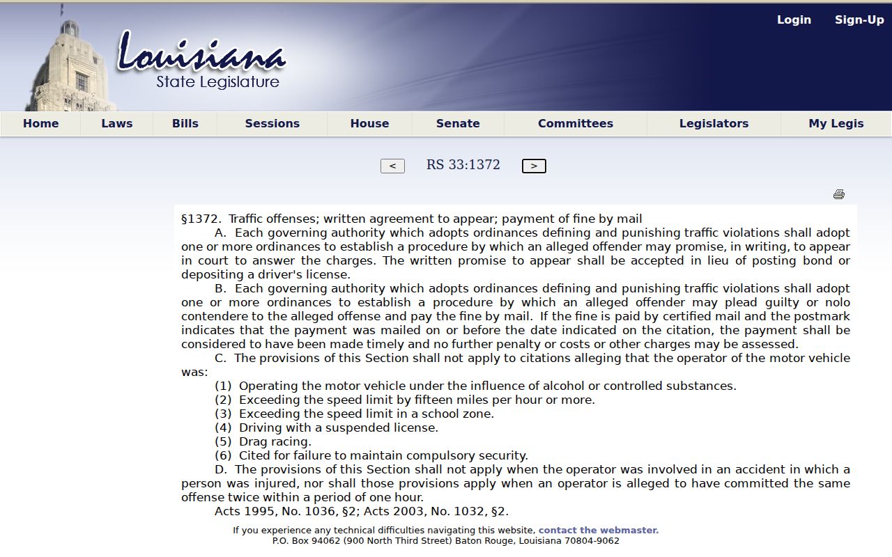 LaSalle Parish traffic ticket reference for local ordinance response procedures